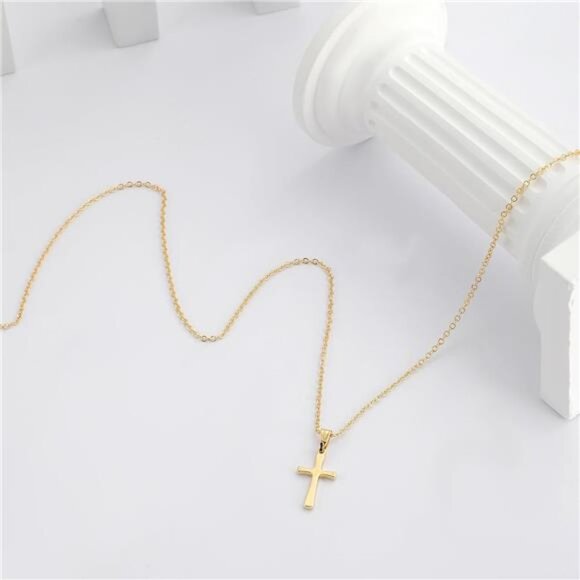 Cross Necklace for Women 14K Real Gold Silver Plated Dainty Small Cross Pendant - Picture 4 of 5
